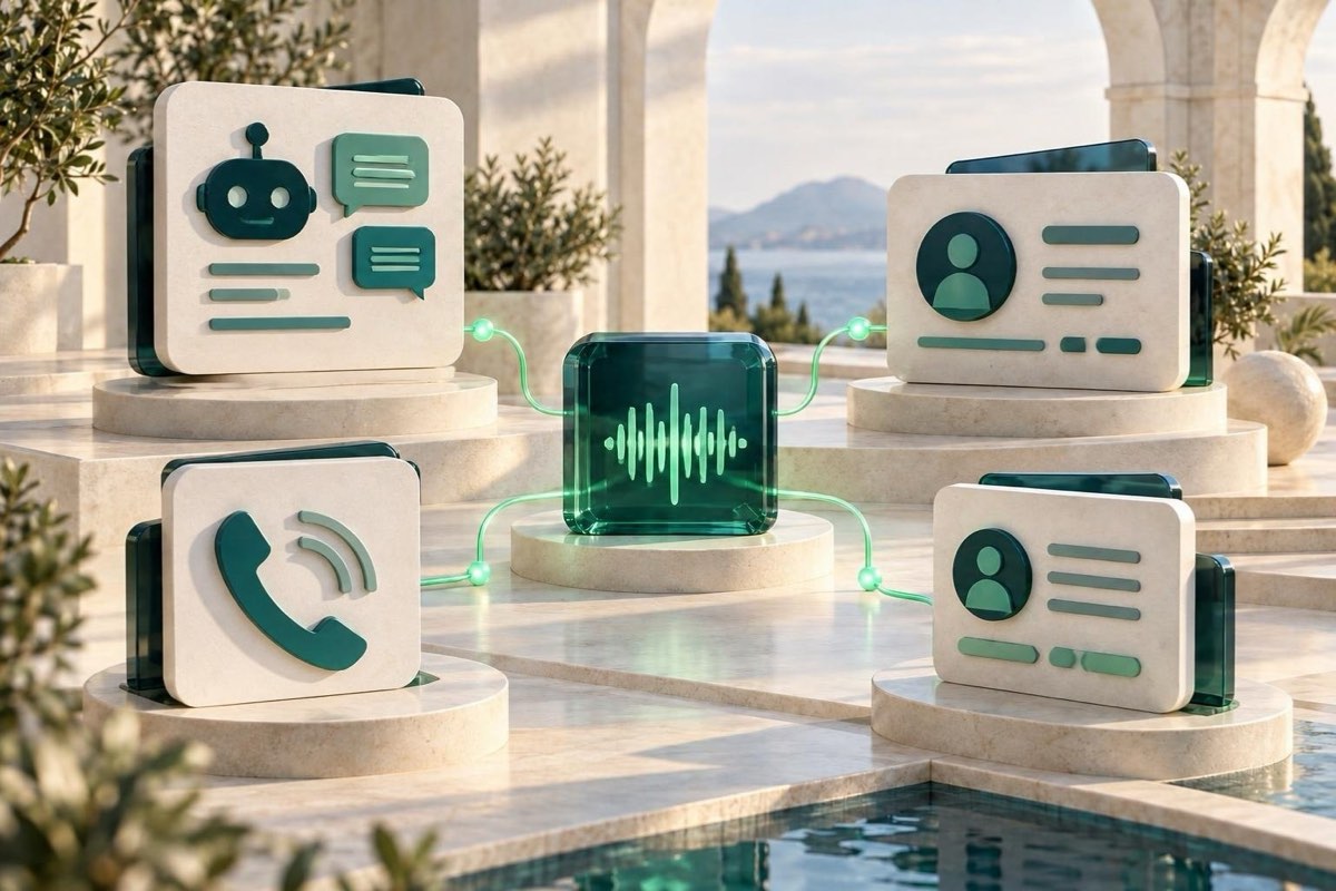 AI illustration: a voice agent and a chatbot linked to the customer record